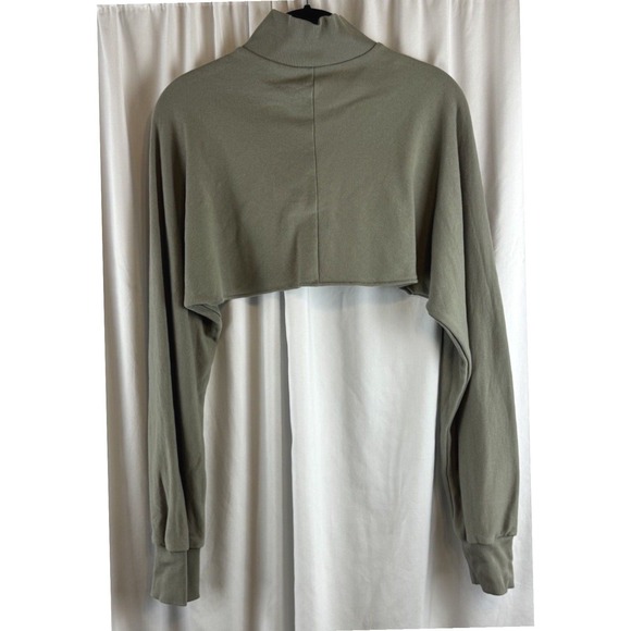 Zara Cropped Olive Green Half Zip Mock Neck Long Sleeve Top Bolero Shrug 68-47 - Picture 13 of 15